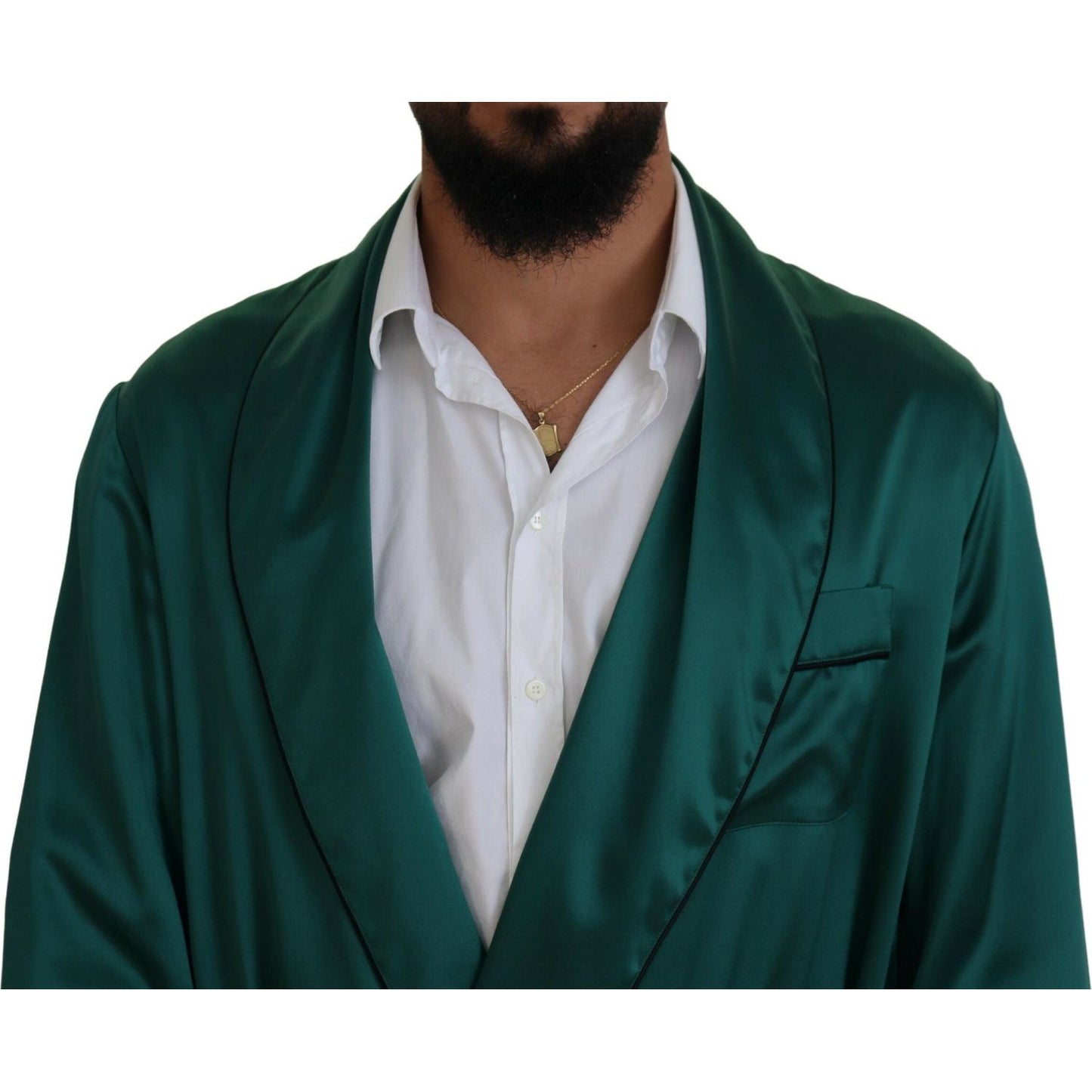 Dolce & Gabbana Elegant Silk Robe in Lush Green green-silk-waist-belt-robe-sleepwear IMG_4010-scaled-d9de78c0-3f3.jpg
