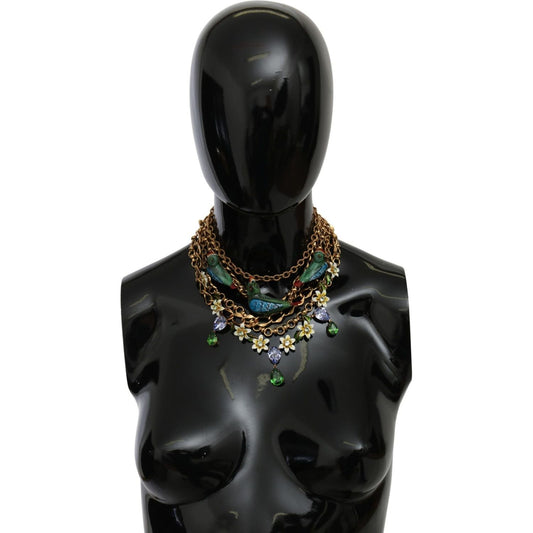 Dolce & Gabbana Exquisite Crystal and Brass Necklace gold-parrot-crystal-floral-charm-statement-necklace Necklace