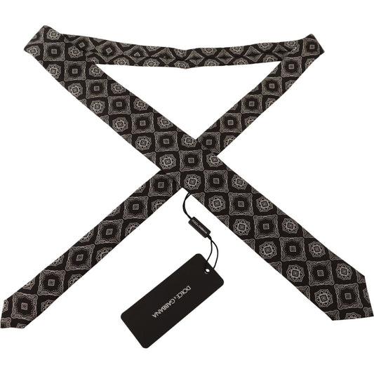 Dolce & Gabbana Elegant Silk Geometric Bow Tie black-white-square-geometric-print-adjustable-accessory-tie-1