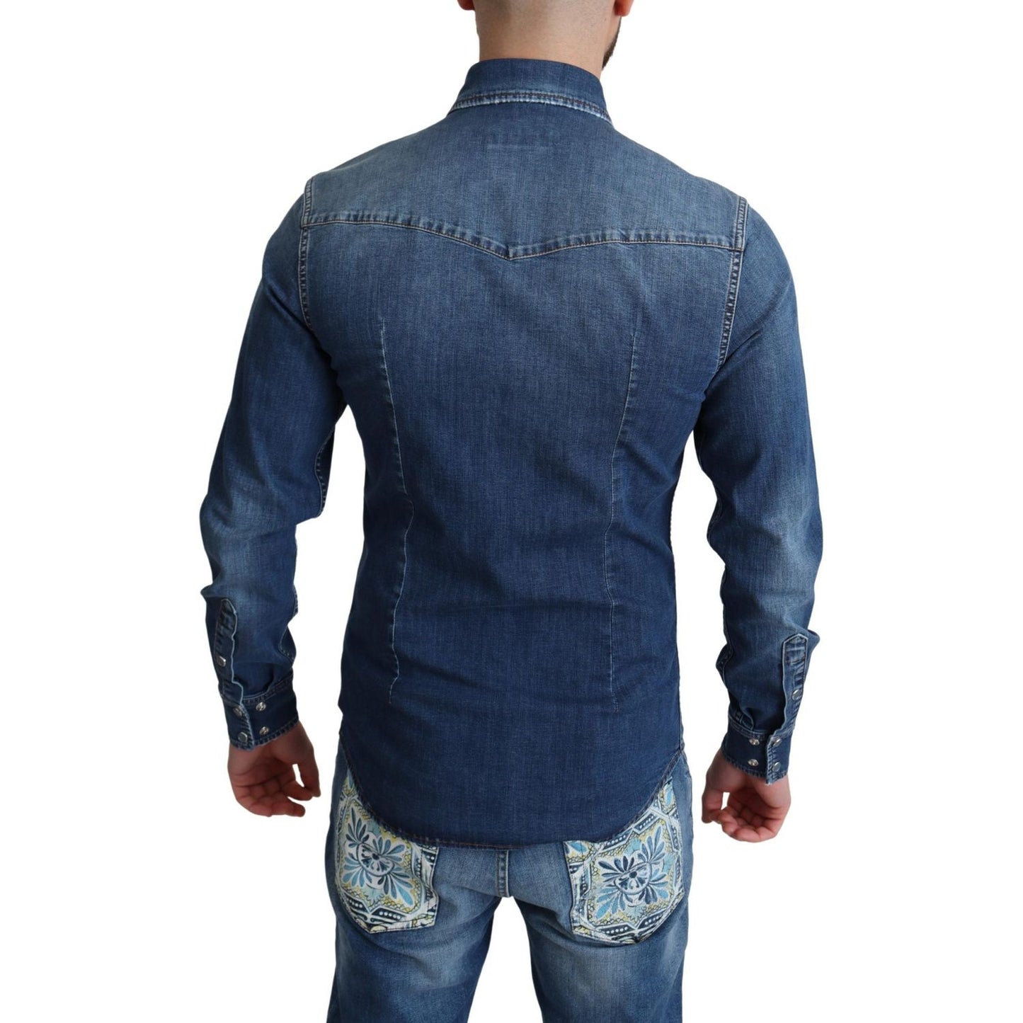 Dolce & Gabbana Elegant Denim Long Sleeve Casual Shirt blue-cotton-stretch-long-sleeves-denim-shirt