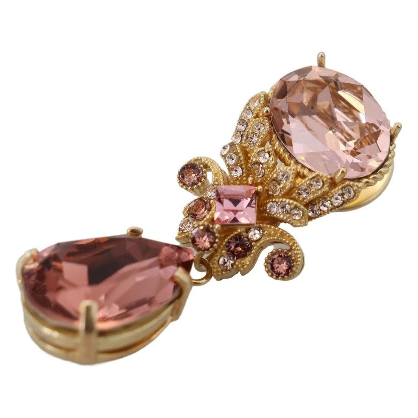 Dolce & Gabbana Exquisite Gold-Toned Crystal Brooch gold-tone-brass-crystal-jewelry-dangling-pin-brooch
