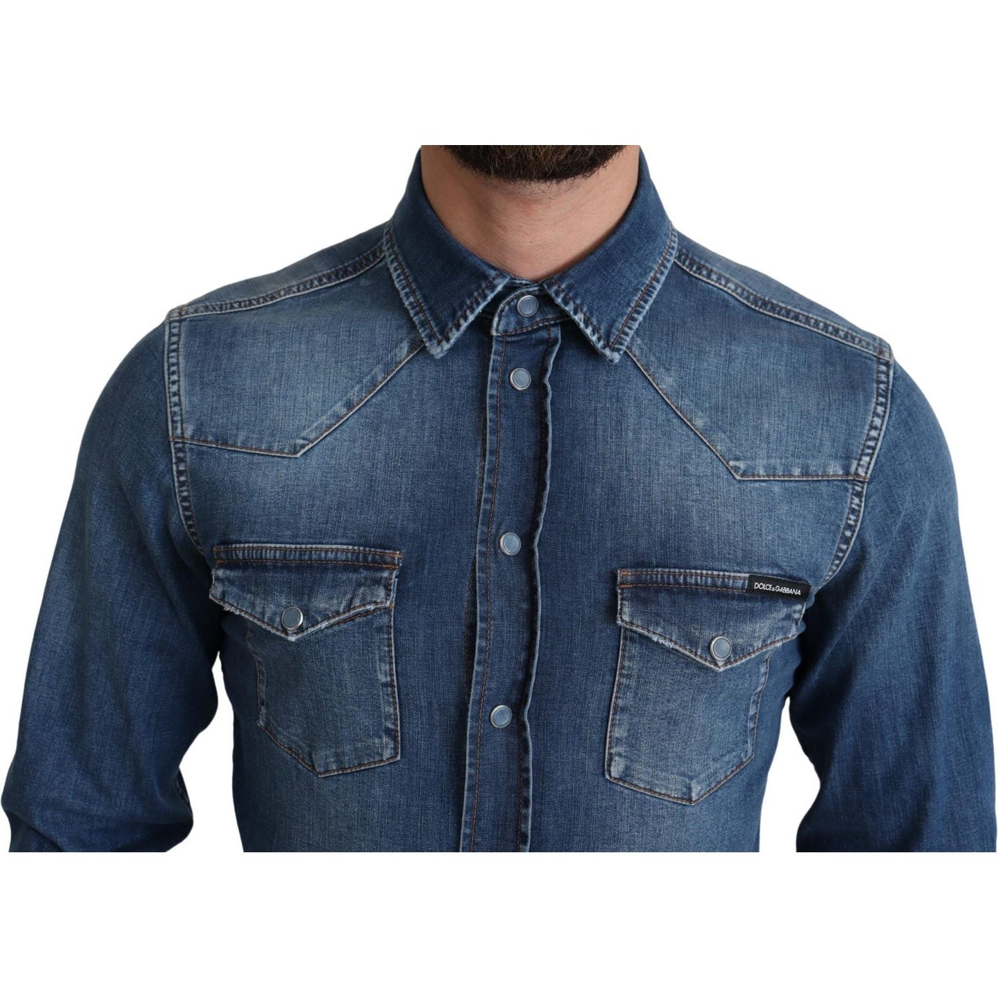 Dolce & Gabbana Elegant Denim Long Sleeve Casual Shirt blue-cotton-stretch-long-sleeves-denim-shirt