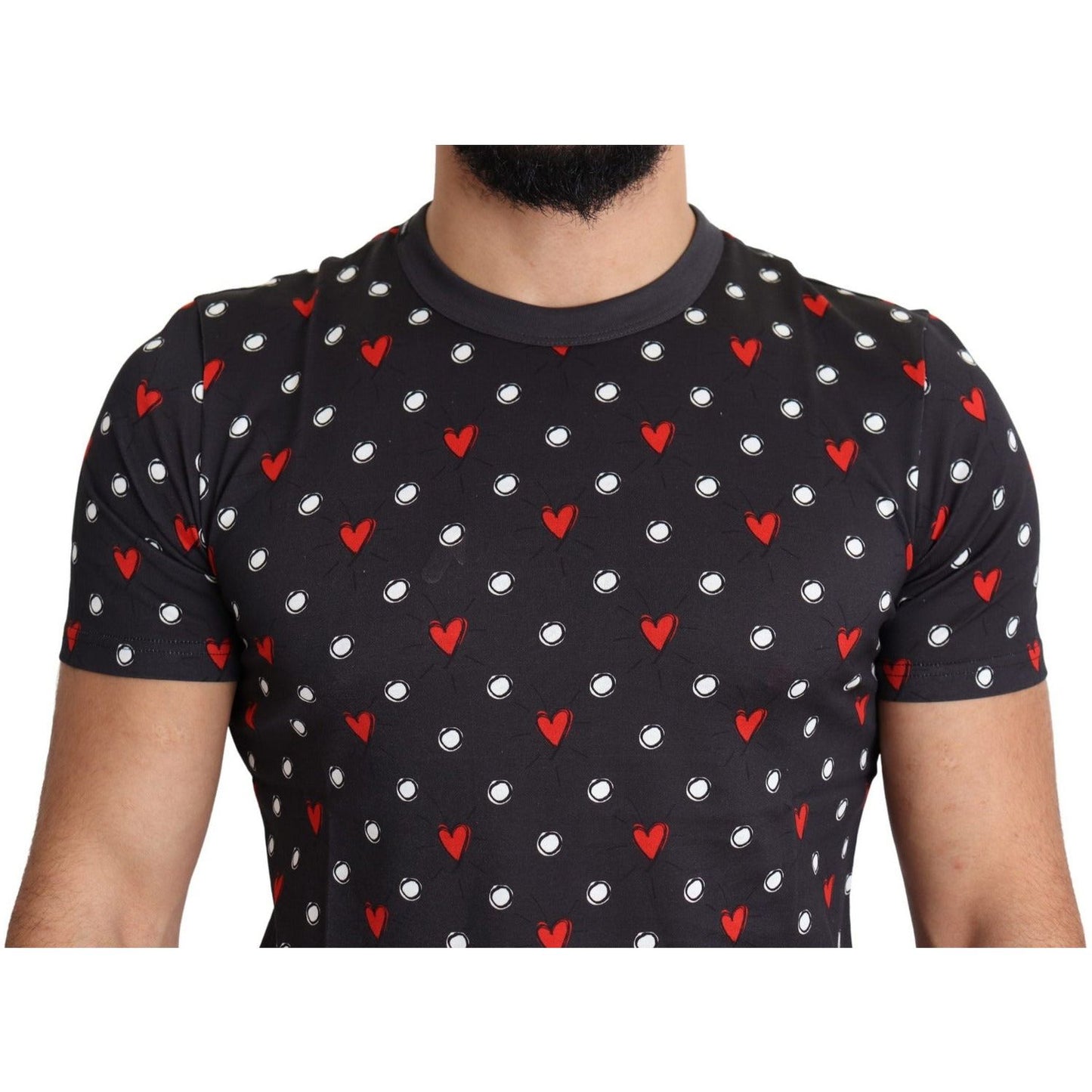 Dolce & Gabbana Chic Gray Cotton T-Shirt with Heart Prints dark-gray-hearts-print-cotton-men-t-shirt