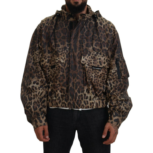 Dolce & Gabbana Elegant Leopard Print Hooded Jacket brown-leopard-print-men-hooded-jacket