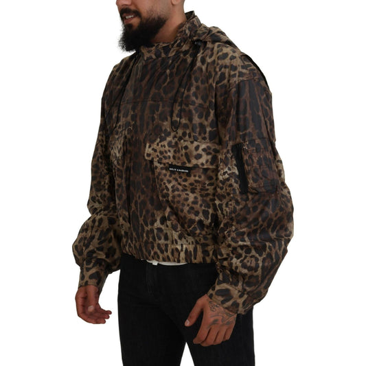 Dolce & Gabbana Elegant Leopard Print Hooded Jacket brown-leopard-print-men-hooded-jacket