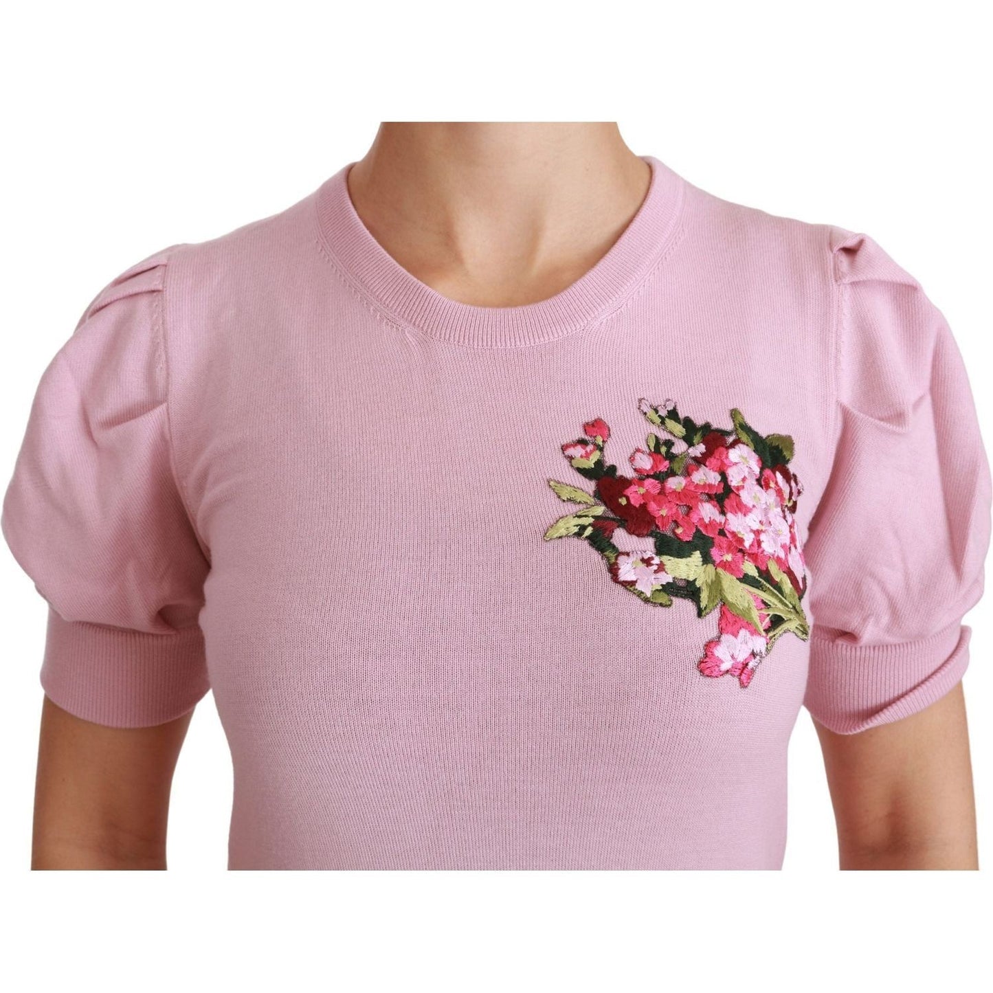 Dolce & Gabbana Elegant Embroidered Virgin Wool Blouse pink-floral-embroidered-blouse-wool-top