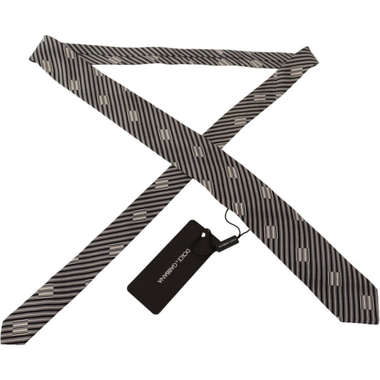 Dolce & Gabbana Elegant Black White Silk Bow Tie black-white-lining-print-100-silk-adjustable-accessory-tie