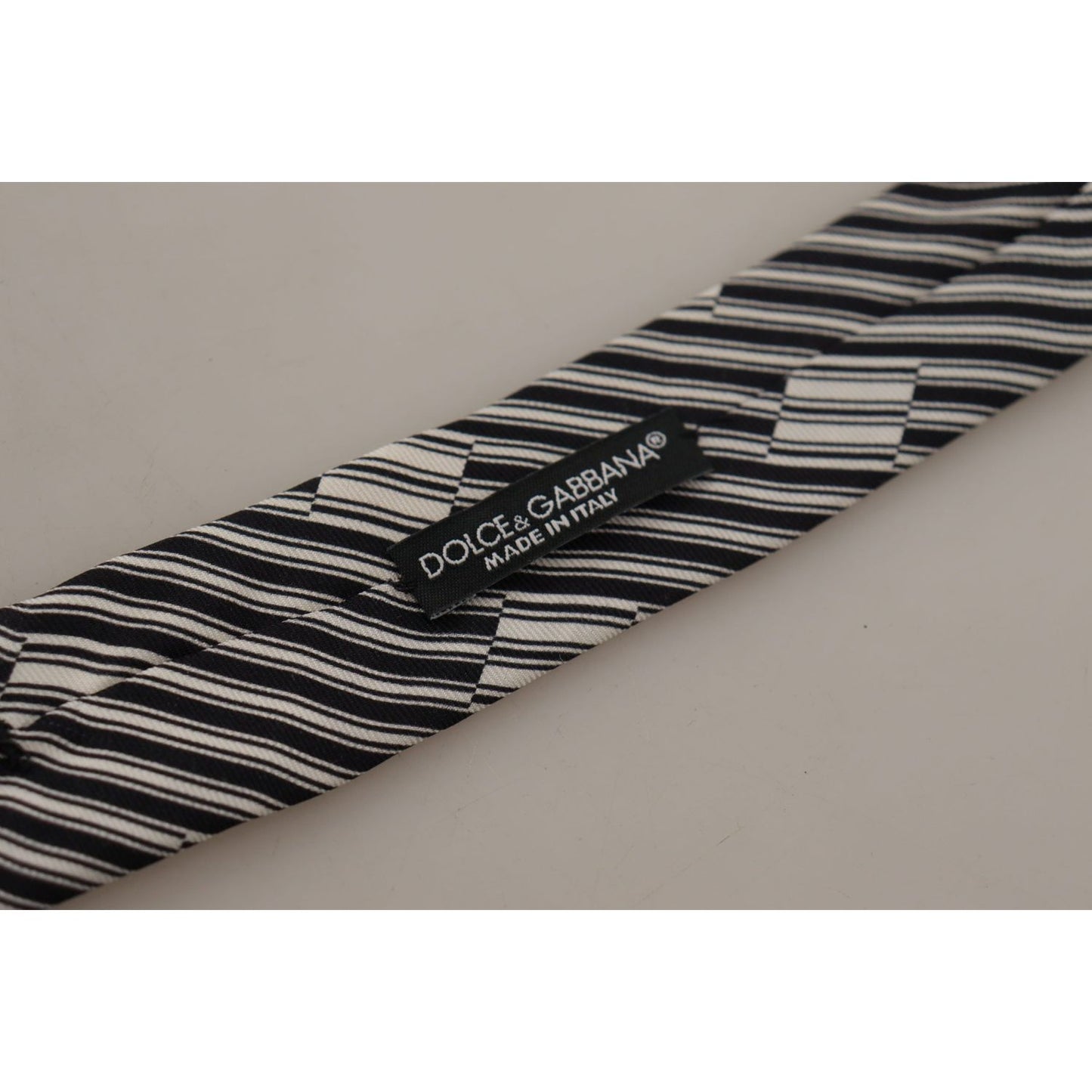 Dolce & Gabbana Elegant Black White Silk Bow Tie black-white-lining-print-100-silk-adjustable-accessory-tie