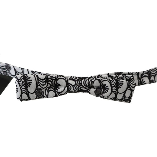 Dolce & Gabbana Exquisite Silk Bow Tie with Pattern Bow Tie white-pattern-silk-adjustable-neck-papillon-tie