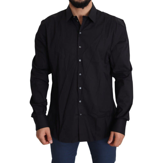 Dolce & Gabbana Elegant Slim Fit Black Dress Shirt black-cotton-stretch-dress-sicilia-shirt IMG_4088-scaled-249161a5-bf5.jpg