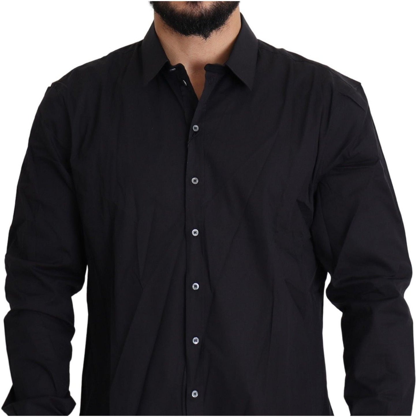 Dolce & Gabbana Elegant Slim Fit Black Dress Shirt black-cotton-stretch-dress-sicilia-shirt