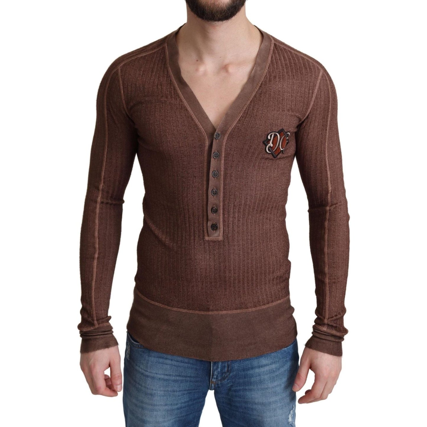 Dolce & Gabbana Brown Logo Button Cardigan V-neck Sweater brown-logo-button-cardigan-v-neck-sweater IMG_4096-scaled-2971b119-4d1.jpg