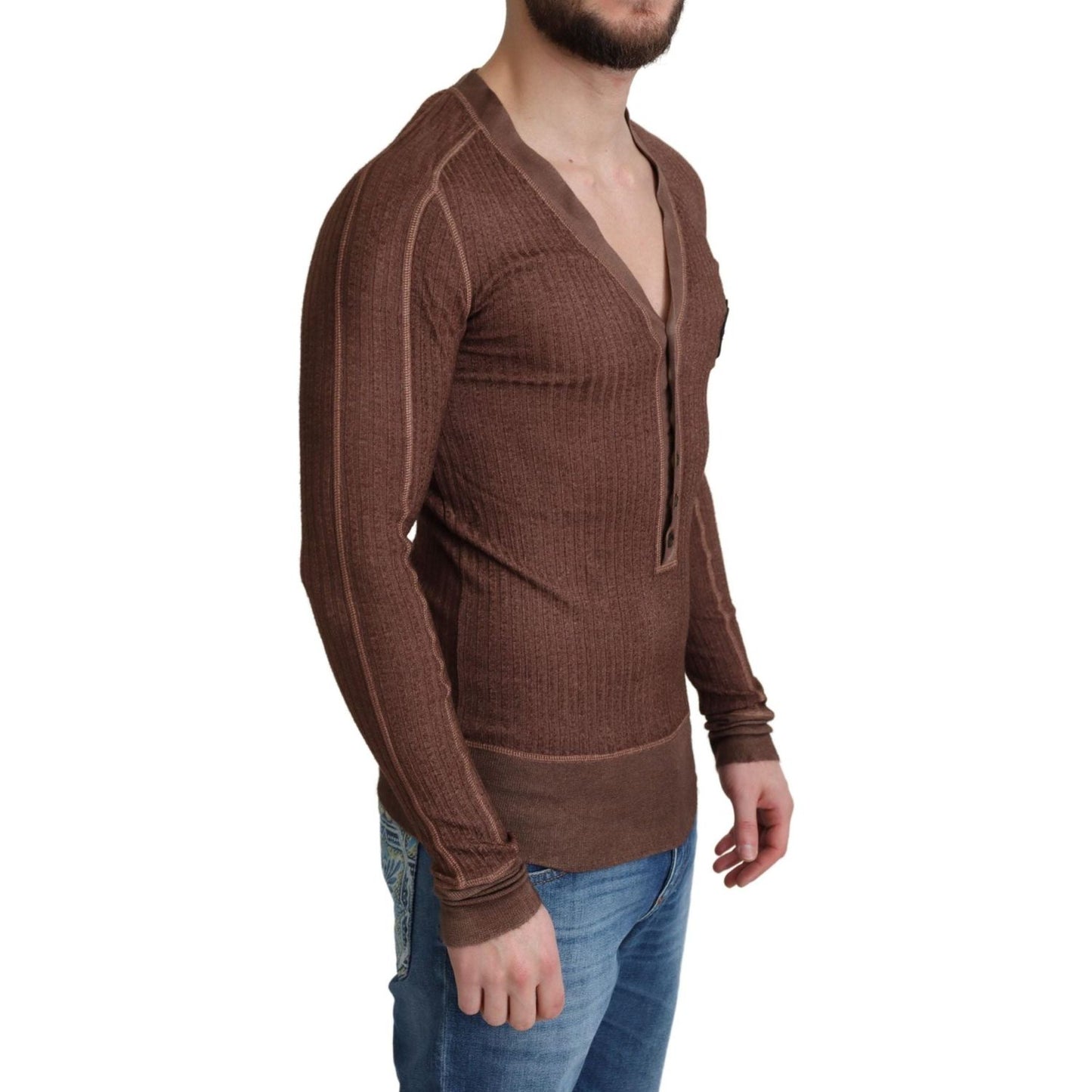 Dolce & Gabbana Brown Logo Button Cardigan V-neck Sweater brown-logo-button-cardigan-v-neck-sweater IMG_4097-scaled-c137afaf-4e0.jpg