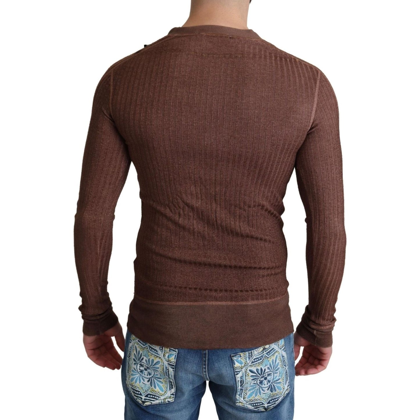 Dolce & Gabbana Brown Logo Button Cardigan V-neck Sweater brown-logo-button-cardigan-v-neck-sweater IMG_4098-scaled-d28c4f5e-d31.jpg