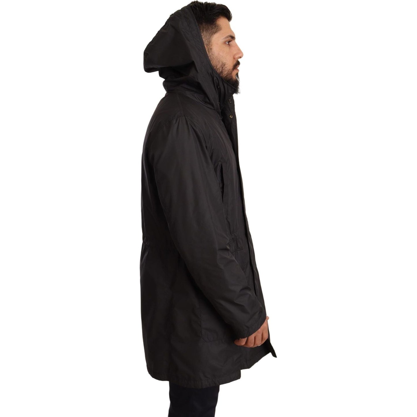Dolce & Gabbana Elegant Black Hooded Blouson Jacket black-hooded-mens-trench-coat-jacket