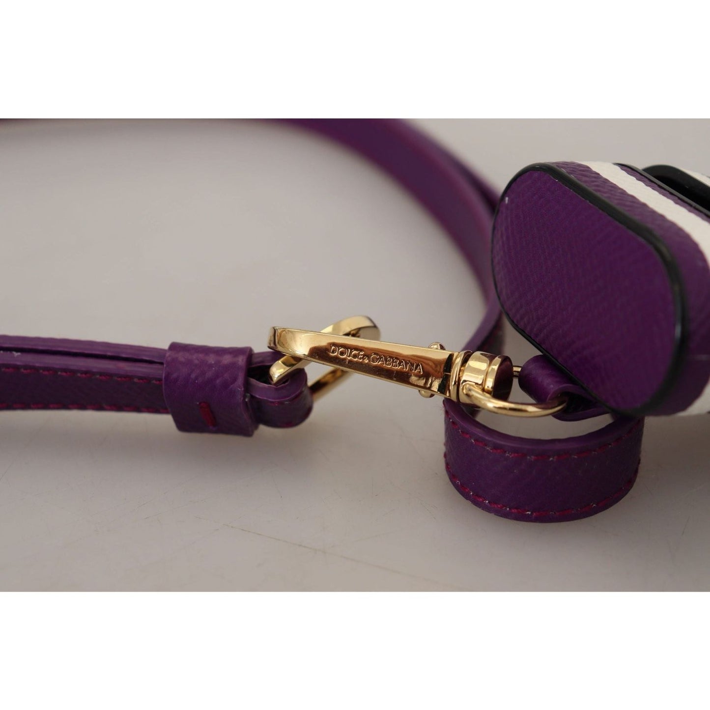 Dolce & Gabbana Chic Purple Leather Airpods Case purple-leather-strap-gold-metal-logo-airpods-case