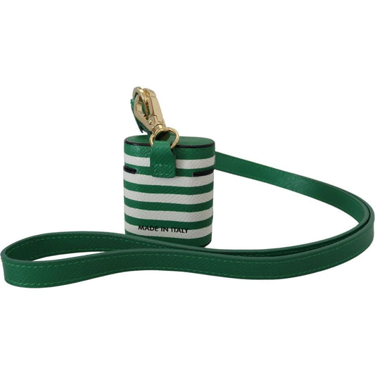 Dolce & Gabbana Elegant Leather Airpods Case - Lush Green green-leather-strap-gold-metal-logo-airpods-case
