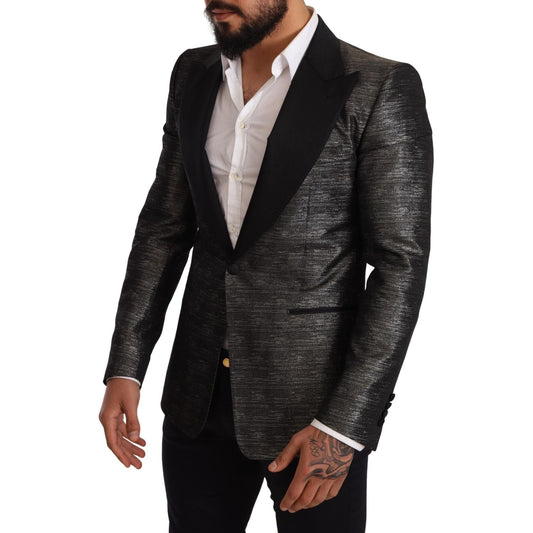 Dolce & Gabbana Metallic Gray Jacquard Slim Fit Blazer gray-metallic-black-slim-tuxedo-blazer