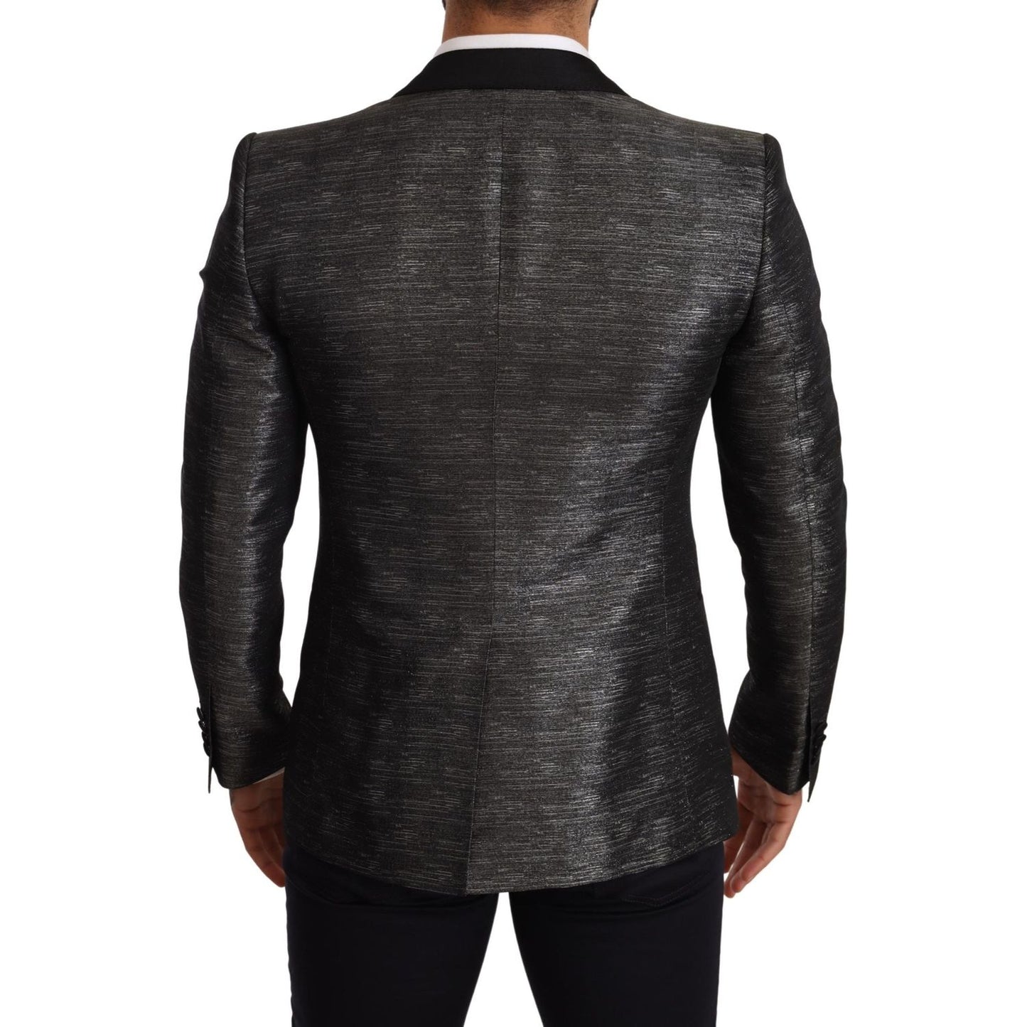 Dolce & Gabbana Metallic Gray Jacquard Slim Fit Blazer gray-metallic-black-slim-tuxedo-blazer