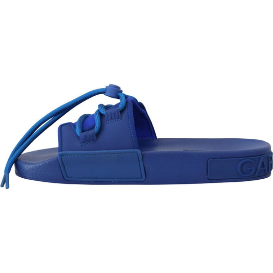 Dolce & Gabbana | Blue Stretch Rubber Sandals Slides Slip On Shoes - McRichard Designer Brands
