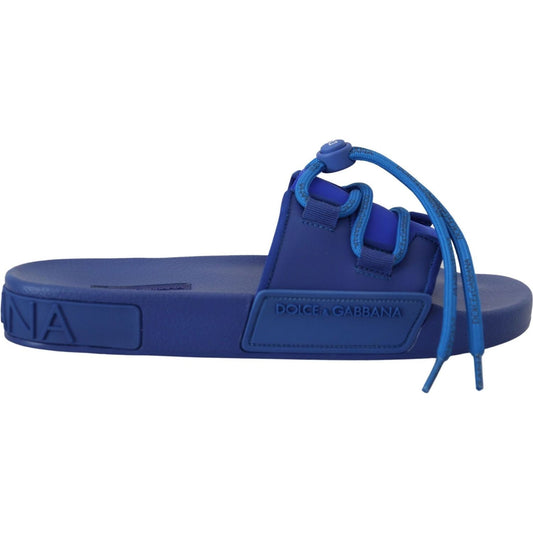 Dolce & Gabbana Elegant Blue Slide Sandals blue-stretch-rubber-sandals-slides-slip-on-shoes