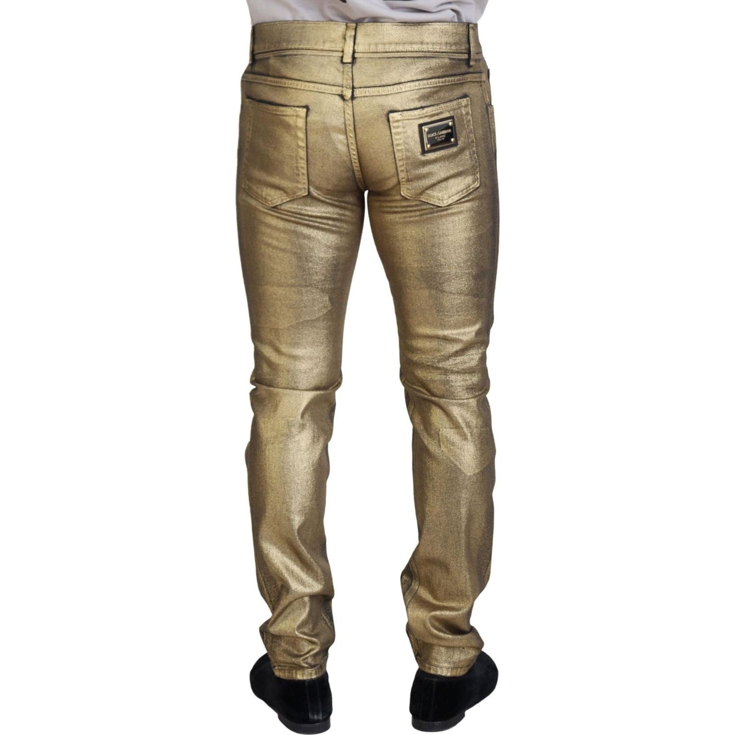 Dolce & Gabbana Elegant Gold Denim Elegance gold-cotton-tattered-skinny-men-denim-jeans