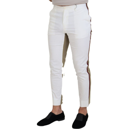 Dolce & Gabbana Two-Tone White & Brown Chic Cotton Pants white-brown-slim-fit-chino-pants-1