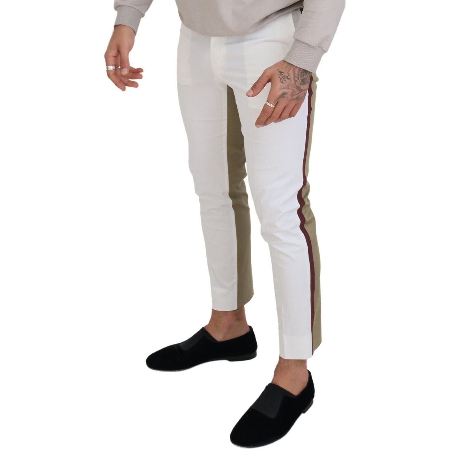 Dolce & Gabbana Two-Tone White & Brown Chic Cotton Pants white-brown-slim-fit-chino-pants-1