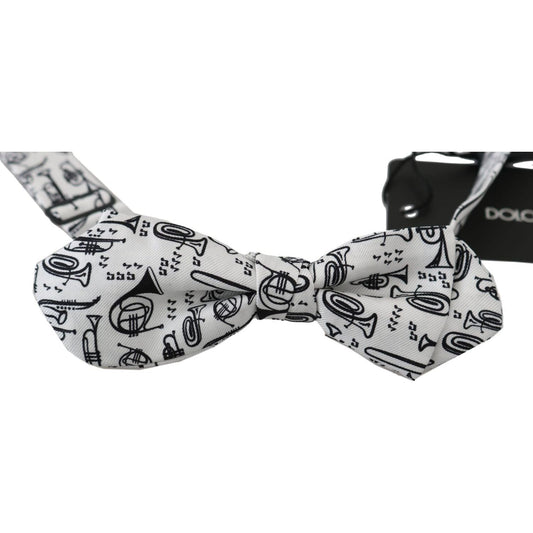 Dolce & Gabbana Elegant White Silk Bow Tie for Sophisticated Evenings Bow Tie white-instruments-adjustable-neck-papillon-men-bow-tie