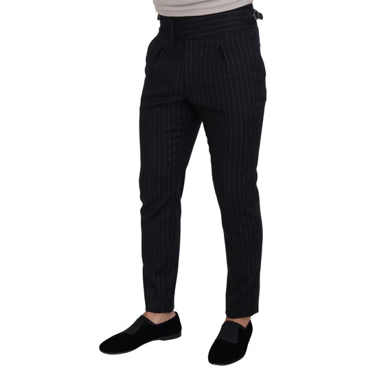 Dolce & Gabbana Elegant Black Striped Wool Blend Trousers black-wool-striped-chino-pants