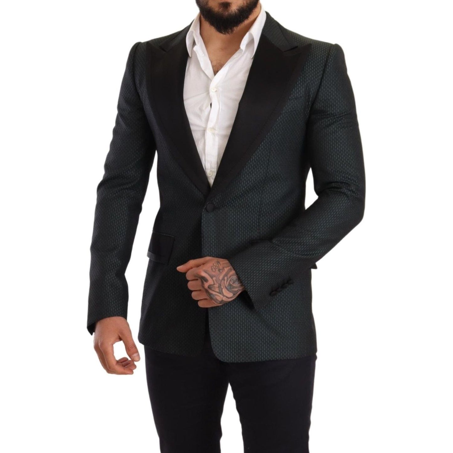 Dolce & Gabbana Elegant Patterned Slim Fit Blazer Jacket black-green-slim-fit-coat-jacket-blazer