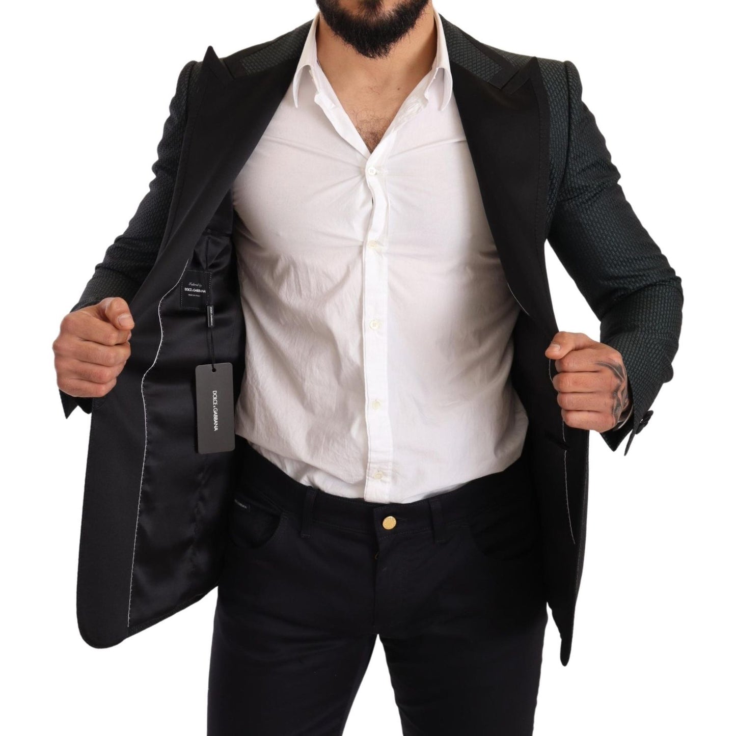 Dolce & Gabbana Elegant Patterned Slim Fit Blazer Jacket black-green-slim-fit-coat-jacket-blazer