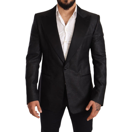 Dolce & Gabbana Elegant Black Metallic Slim Fit Blazer Jacket Blazer Jacket black-metallic-slim-jacket-tuxedo-blazer IMG_4282-scaled-7ad61663-23d.jpg