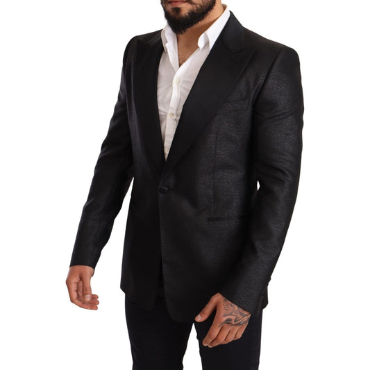 Dolce & Gabbana Elegant Black Metallic Slim Fit Blazer Jacket Blazer Jacket black-metallic-slim-jacket-tuxedo-blazer IMG_4283-scaled-7a8f3d09-807.jpg