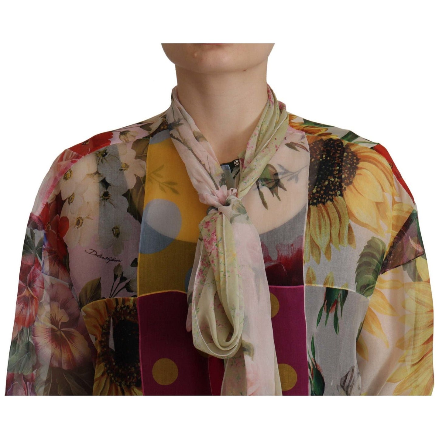 Dolce & GabbanaMulticolor Silk Ascot Collar BlouseMcRichard Designer Brands£1019.00