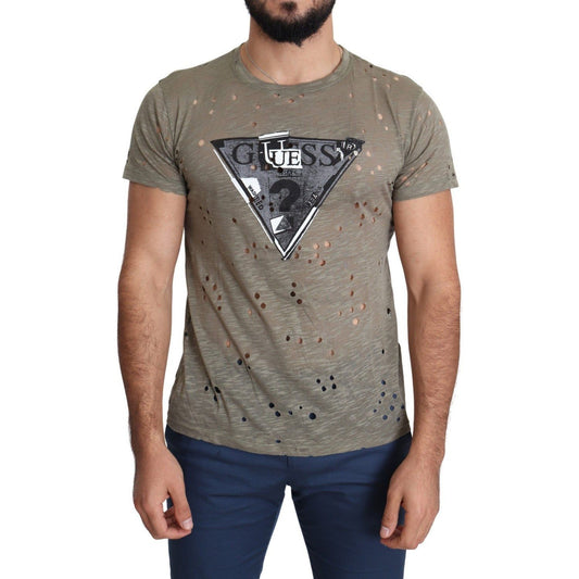 Guess Chic Brown Cotton Stretch T-Shirt brown-cotton-stretch-logo-print-men-casual-perforated-t-shirt-2