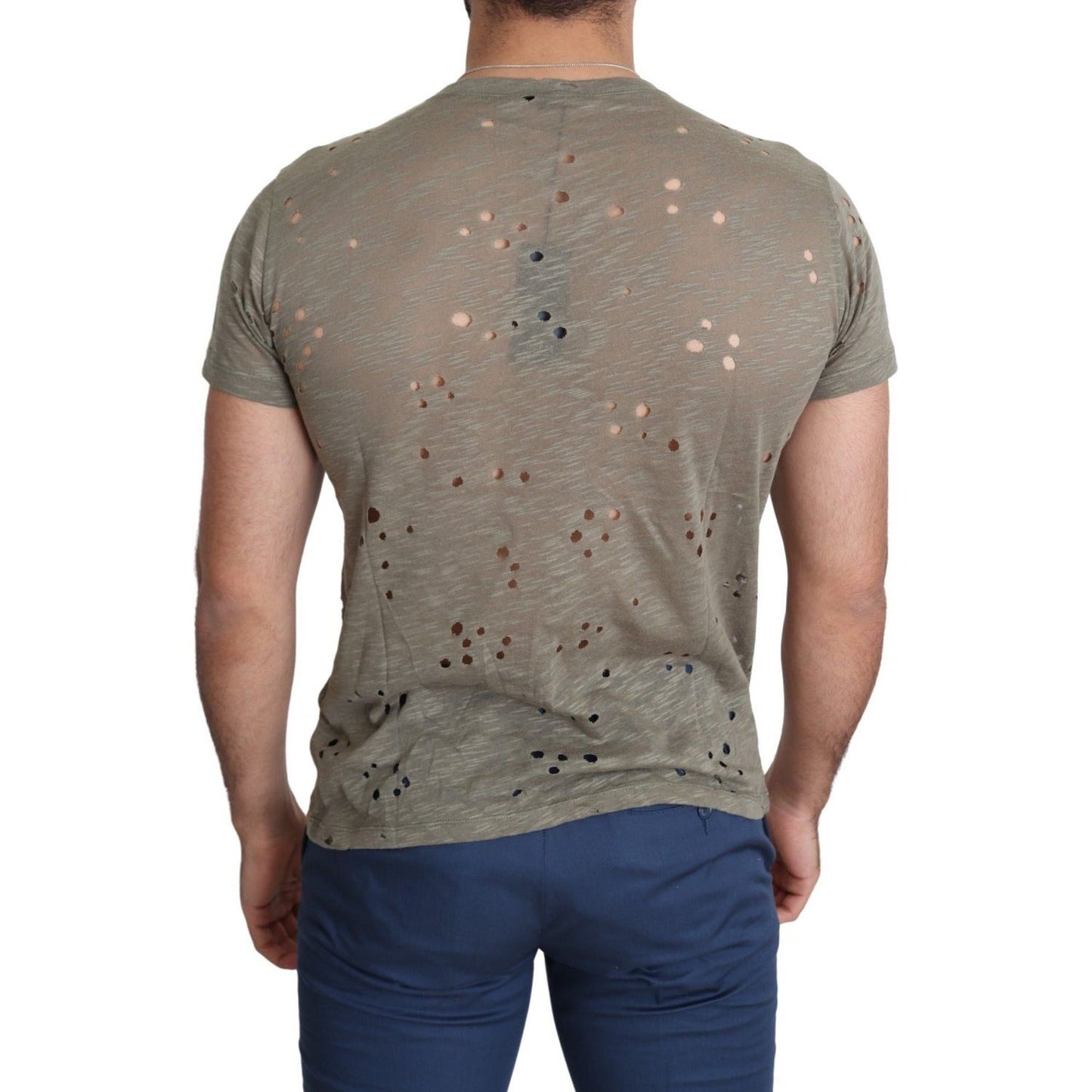Guess Chic Brown Cotton Stretch T-Shirt brown-cotton-stretch-logo-print-men-casual-perforated-t-shirt-2