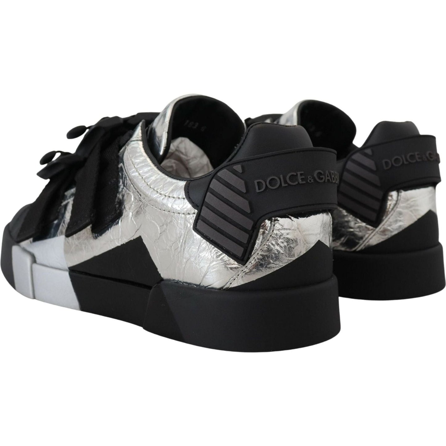 Dolce & Gabbana Exclusive Silver and Black Low Top Leather Sneakers black-silver-leather-low-top-sneakers-casual-shoes