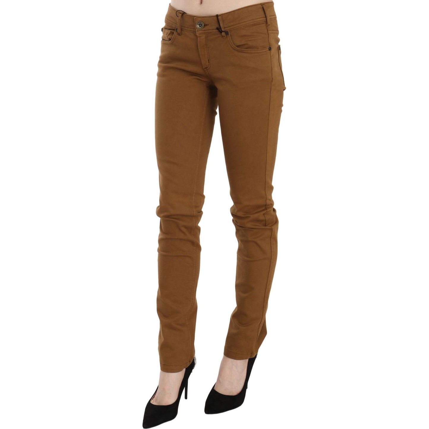 PLEIN SUD Chic Mid Waist Skinny Cotton Pants brown-cotton-mid-waist-skinny-slim-fit-denim-jeans