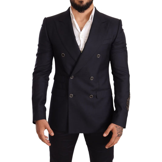 Dolce & Gabbana Elegant Navy Cashmere Silk Blend Blazer blue-cashmere-silk-slim-fit-sicilia-blazer