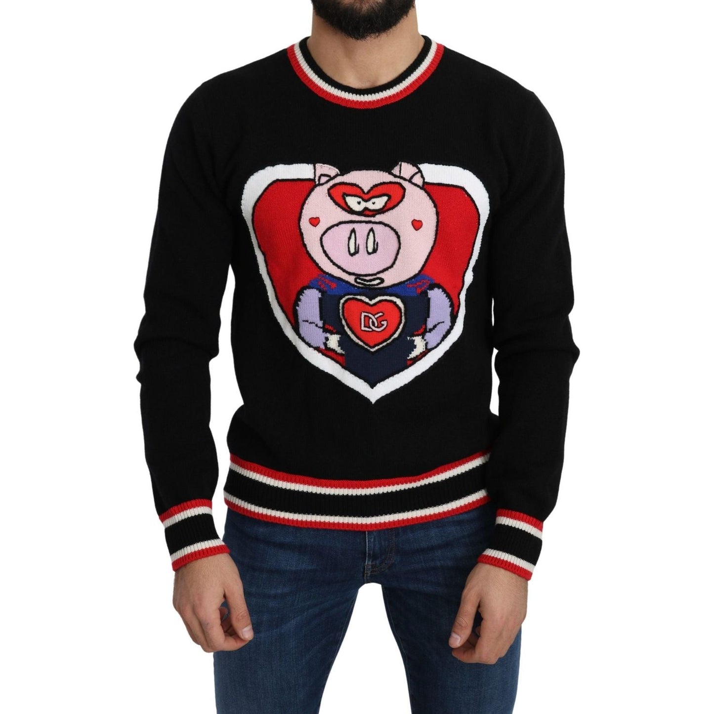Dolce & Gabbana Elegant Black Cashmere Crew Neck Sweater black-cashmere-pig-of-the-year-pullover-sweater IMG_4380-scaled-a413b8fc-d12.jpg