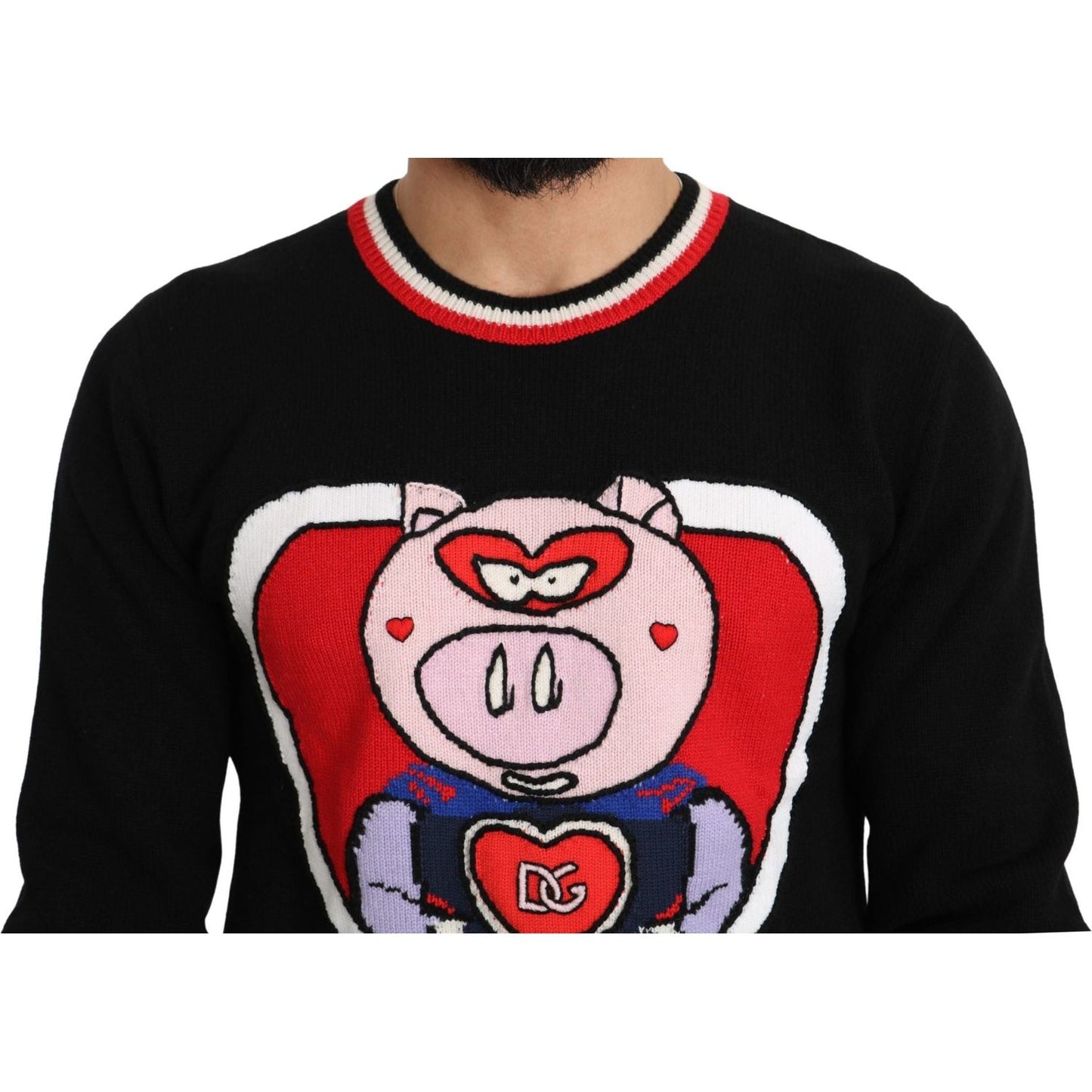 Dolce & Gabbana Elegant Black Cashmere Crew Neck Sweater black-cashmere-pig-of-the-year-pullover-sweater