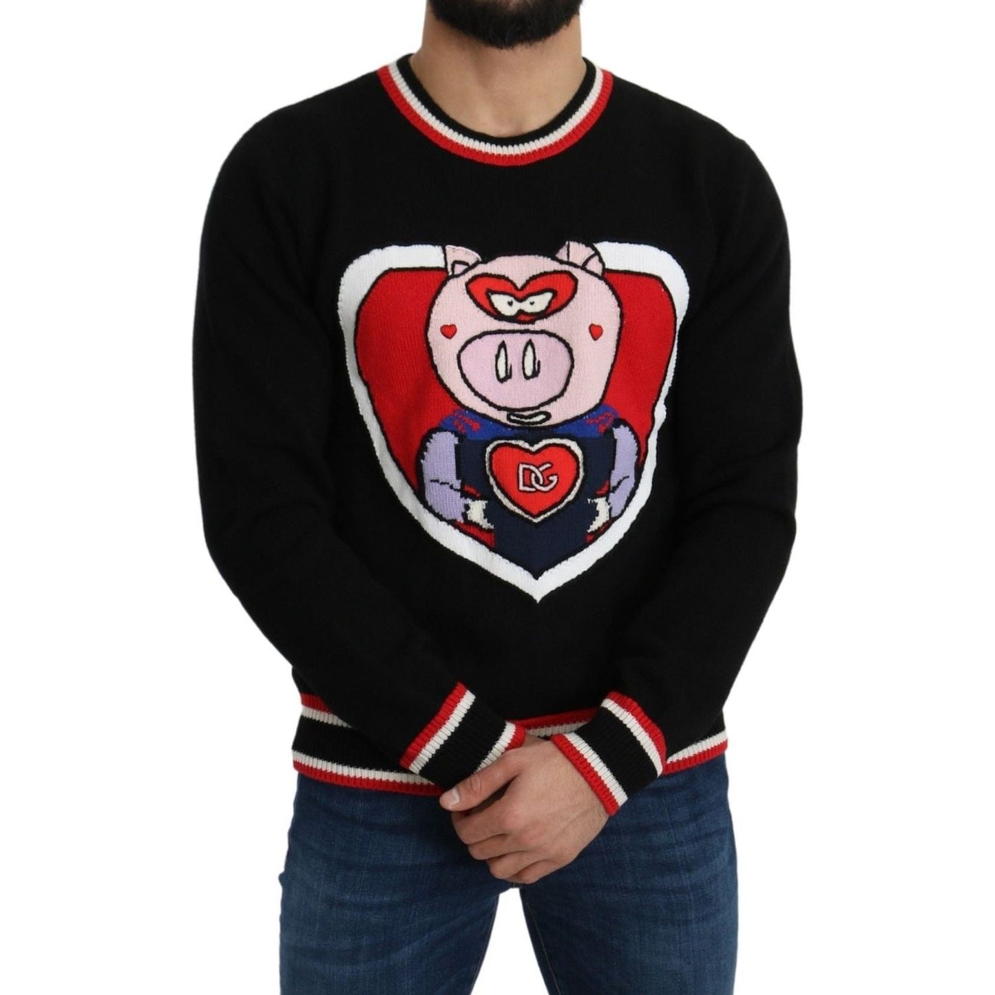 Dolce & Gabbana Elegant Black Cashmere Crew Neck Sweater black-cashmere-pig-of-the-year-pullover-sweater IMG_4385-db11027d-213.jpg