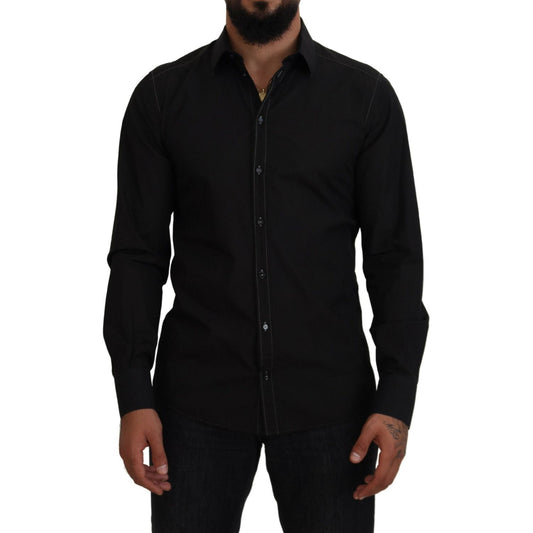 Dolce & Gabbana Elegant Black Formal Cotton Shirt black-cotton-collared-long-sleeve-gold-shirt-1 IMG_4399-scaled-7c174a40-efd.jpg