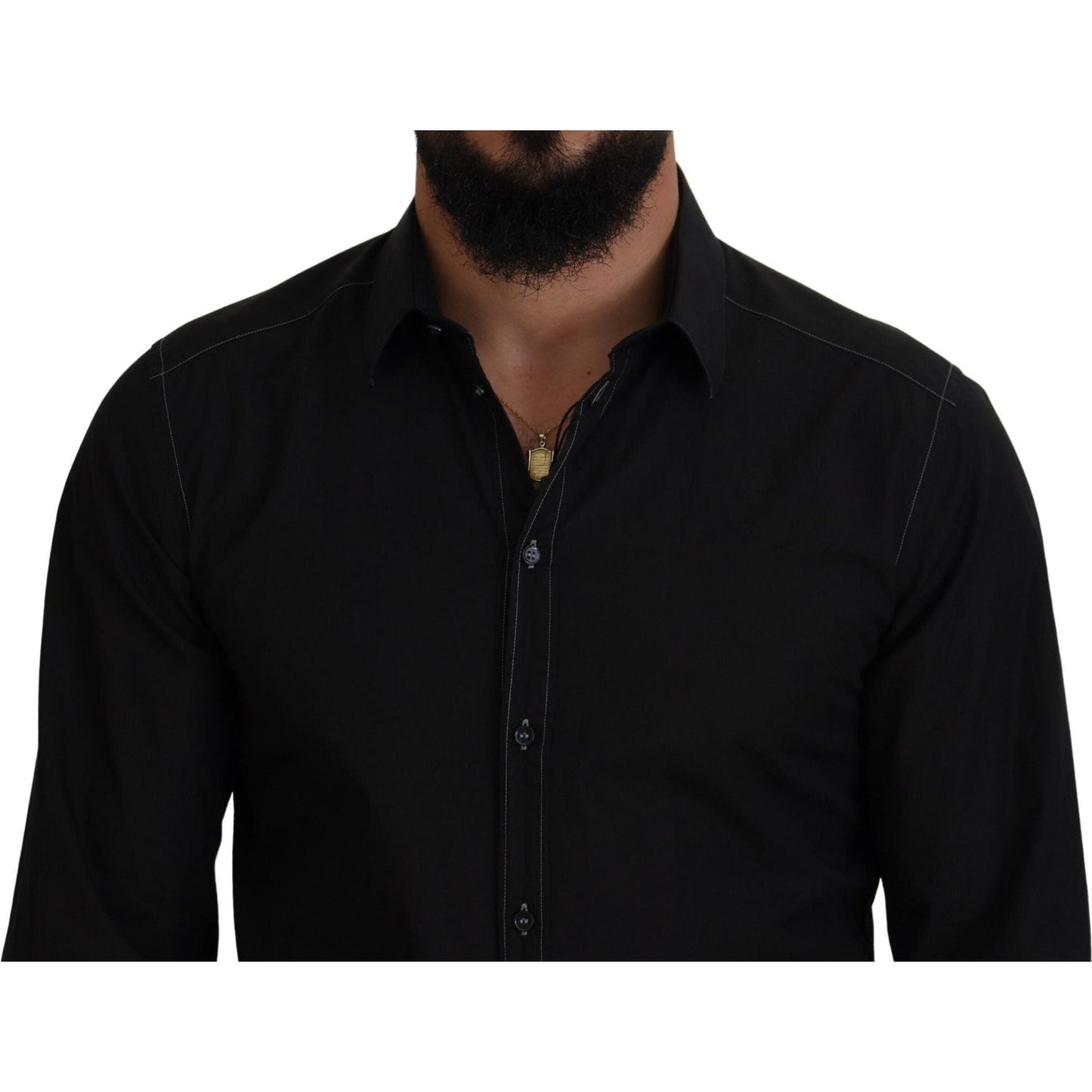 Dolce & Gabbana Elegant Black Formal Cotton Shirt black-cotton-collared-long-sleeve-gold-shirt-1 IMG_4402-scaled-00f02e6f-622.jpg