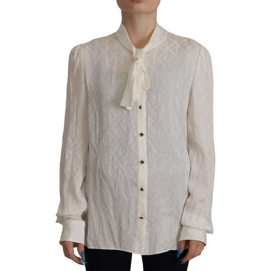 Dolce & Gabbana Elegant Silk Ascot Collar Blouse white-long-sleeves-ascot-collar-blouse
