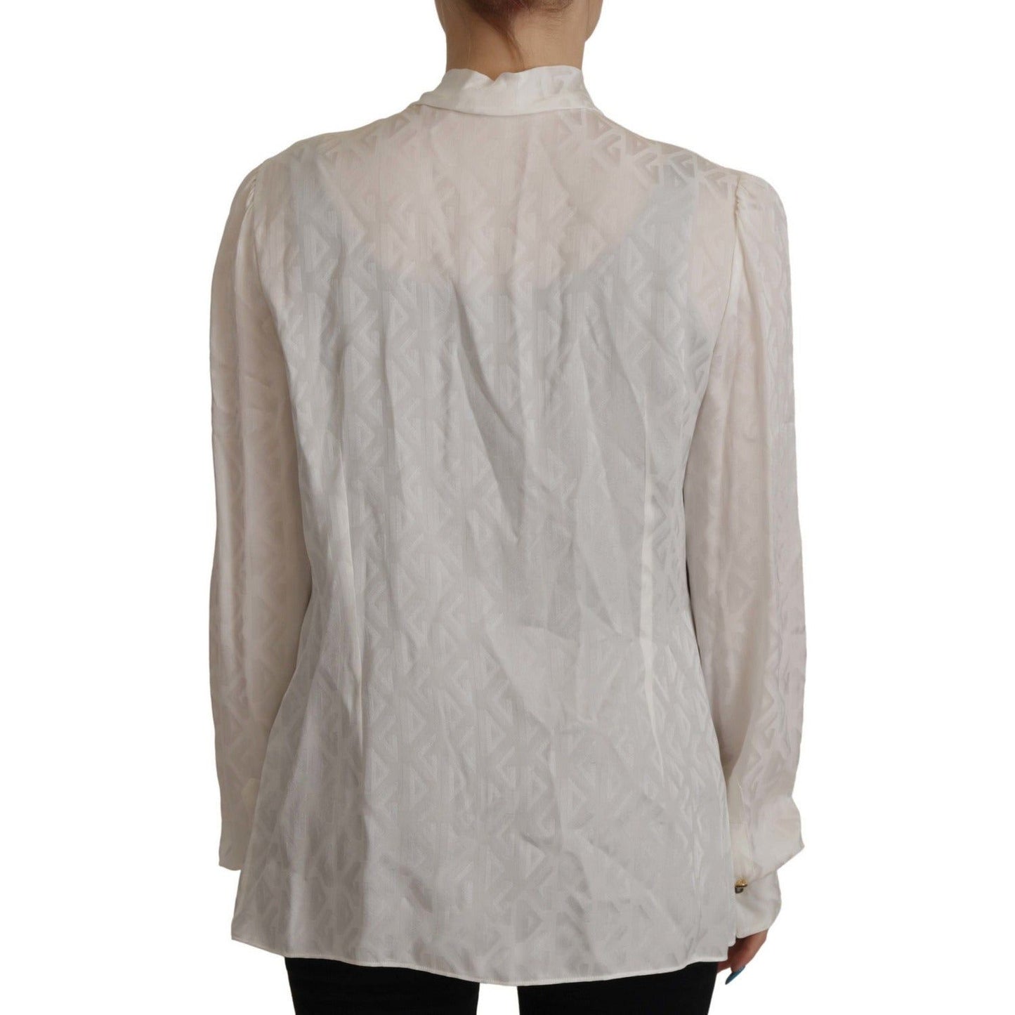 Dolce & Gabbana Elegant Silk Ascot Collar Blouse white-long-sleeves-ascot-collar-blouse