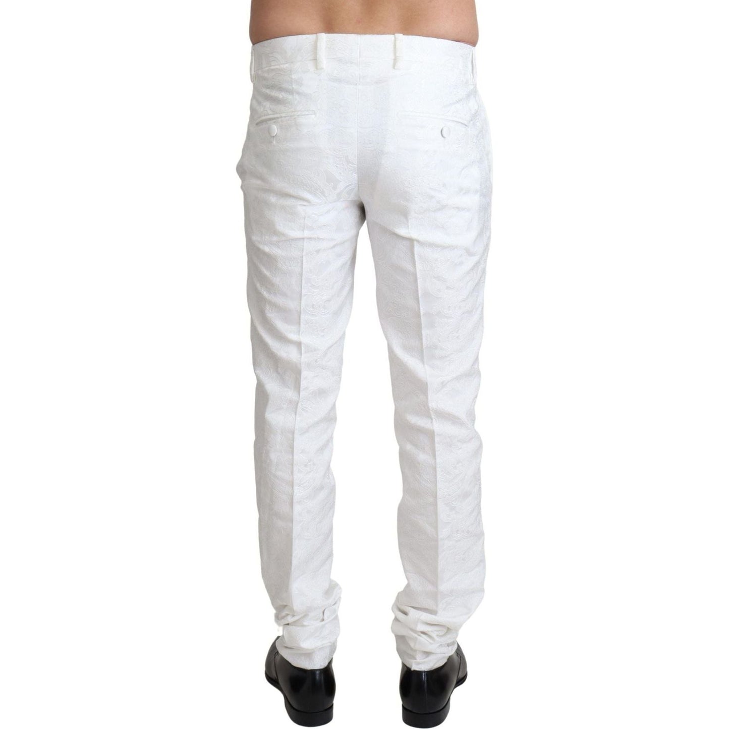 Dolce & Gabbana Elegant White Brocade Dress Pants white-brocade-jaquard-dress-trouser-pants