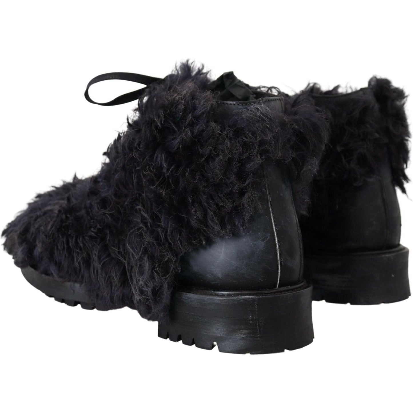 Dolce & Gabbana Black Leather Shearling Ankle Boots black-leather-combat-shearling-boots-shoes