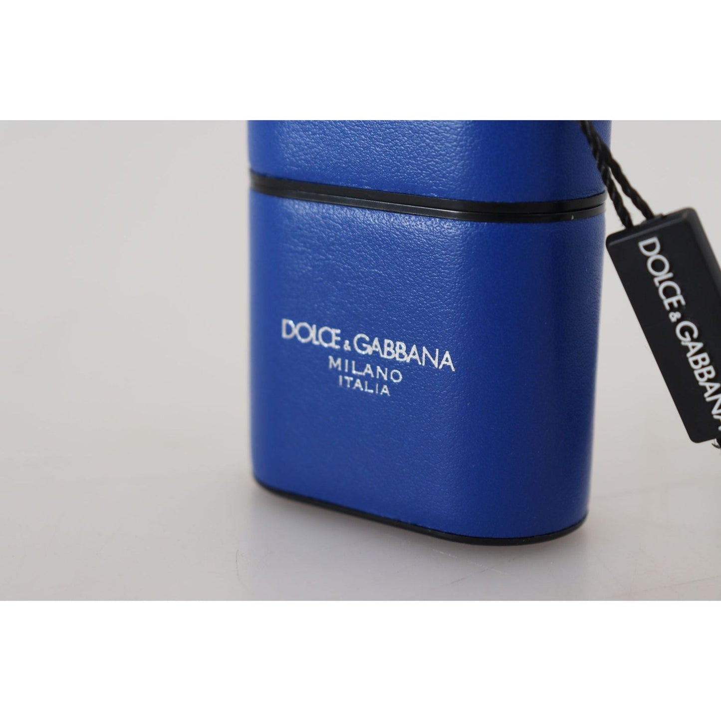 Dolce & Gabbana Elegant Blue Leather Airpods Case blue-leather-silver-metal-logo-airpods-case